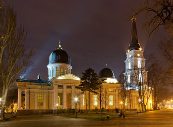 View of illuminated buildings at night