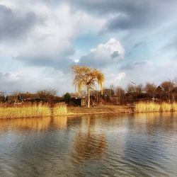 Scenic view of lake against sky