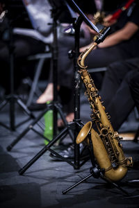Saxophone on illuminated stage