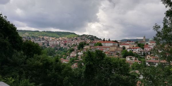 High angle view of townscape against sky