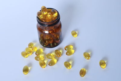 High angle view of drink in glass jar on table