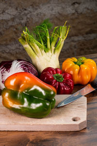 Close-up of fruits on cutting board