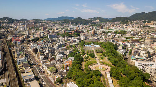 Panoramic view of cityscape against sky