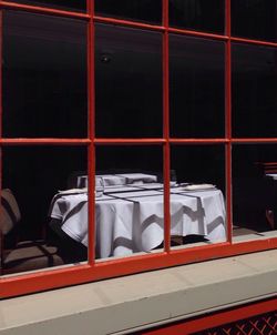 Table in restaurant seen through window