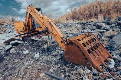 High angle view of abandoned machinery