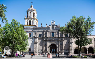 Low angle view of church against clear sky