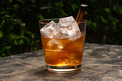 Close-up of beer in glass on table