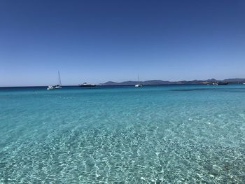 Scenic view of sea against clear blue sky