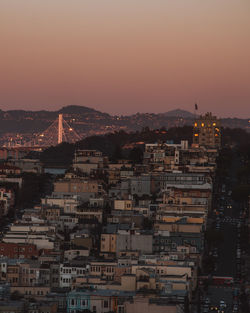 High angle view of townscape against sky at night