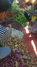 High angle view of fruits for sale in market