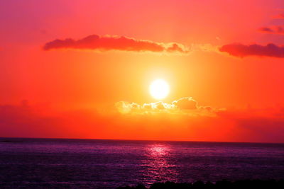 Scenic view of sea against orange sky