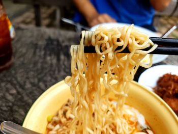 Close-up of noodles served on table in restaurant