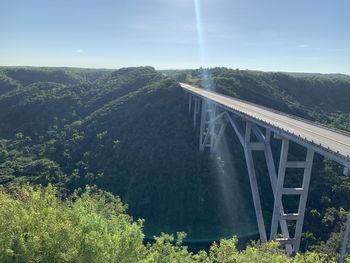 Panoramic shot of bridge over land against sky