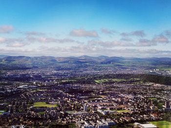 High angle shot of townscape against sky