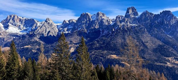 Panoramic view of snowcapped mountains against sky