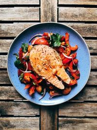 Directly above shot of meal served in plate on table