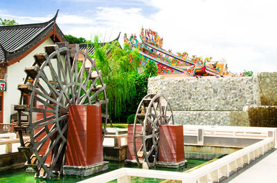 Traditional windmill against sky