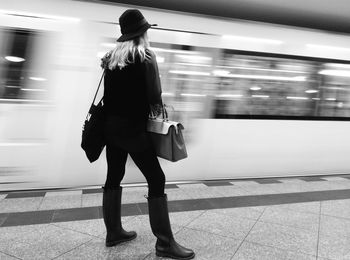 Blurred motion of people at subway station