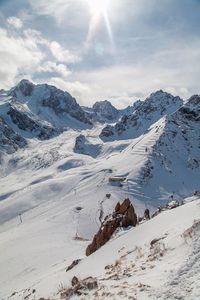 Scenic view of snowcapped mountains against sky
