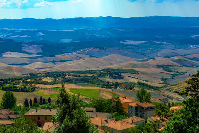 High angle view of townscape against sky