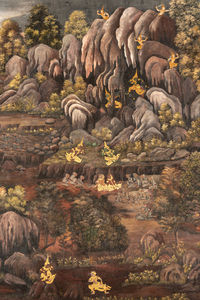 Rocky landscape in wat phra kaew murals