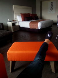 Close-up of sofa on table at home