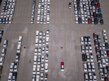 High angle view of parking lot