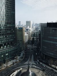 High angle view of road along buildings