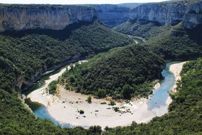 High angle view of river amidst trees