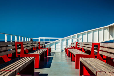 View of railings against clear blue sky