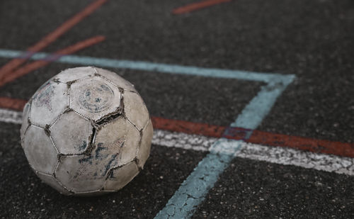 High angle view of soccer ball on field