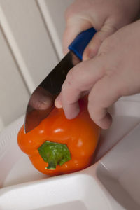 Close-up of hand holding bell peppers