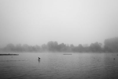 Scenic view of lake during foggy weather