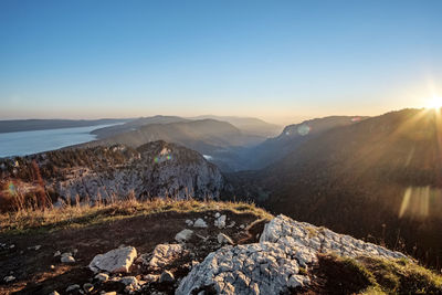 Scenic view of mountains against clear sky