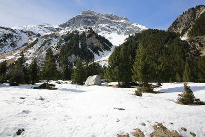 Scenic view of snowcapped mountains against sky