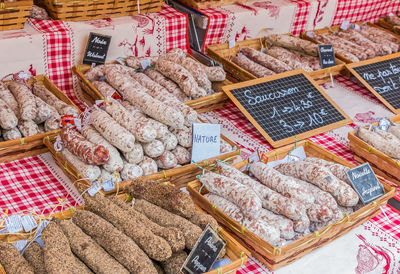 High angle view of food for sale at market stall