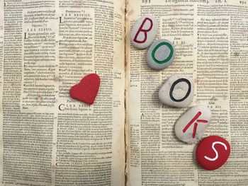 Close-up of heart shape on book