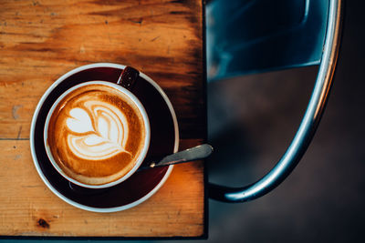 Directly above shot of coffee cup on table