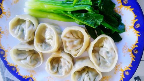 Close-up high angle view of momos in plate