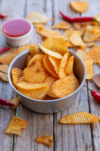 Close-up of fries on table