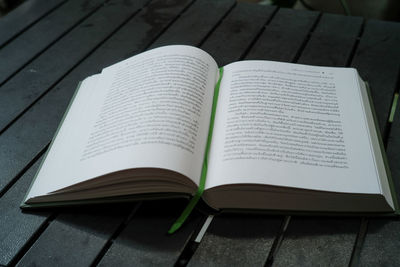 Close-up of open book on table