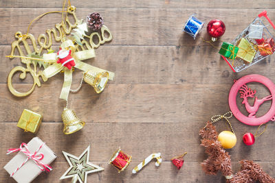 Close-up of christmas decorations on table