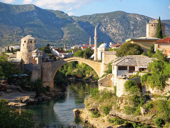 Bridge over river in town