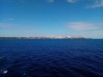 Scenic view of sea against blue sky