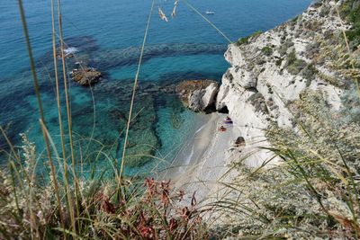 High angle view of rocks on beach