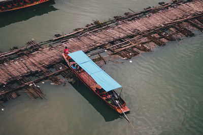 High angle view of ship in sea