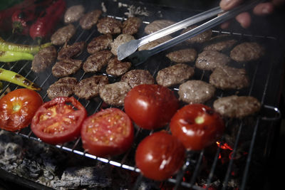 High angle view of vegetables on barbecue