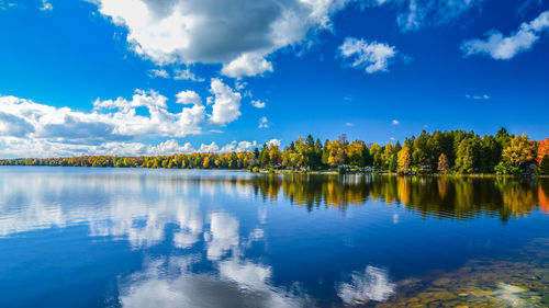 Scenic view of lake against cloudy sky