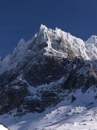 Snowcapped mountains against clear sky