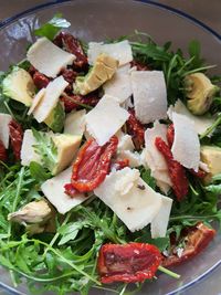 High angle view of salad served in plate